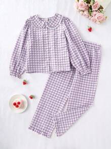 2pcs/Set Tween Girls Casual Plaid Ruffle Trim Long Sleeve Top And Pants Homewear Set Little Girls Clothes Sets Girl Clothes Sets Clothes For Girls Young Girls Sets Young Girls Sets Girl Clothes Set For 8 Yesrs Old Cute Sets For Girls