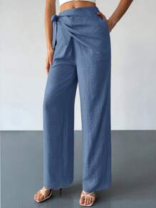 Firerie 女士仿亚麻系带高腰阔腿裤，仿亚麻裤，波西米亚风裤，优雅/通勤/日常/商务/度假/休闲