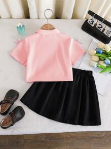 SHEIN 2 buc/Set Cămașă cu mânecă scurtă și fustă mini plisată