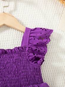 SHEIN Young Girl Casual Solid Color Hollow-Out Purple Dress Sundress, Summer