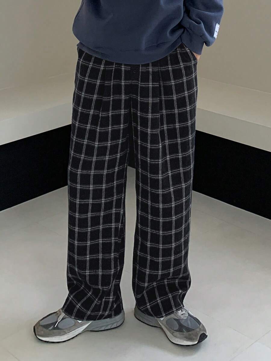 DAZY Spring Black Check Men's Pants, Minimalist Fashion Suitable For Summer Business Attire - Black - View 1