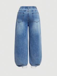 SHEIN MOD Plus Size Solid Color Patch Pocket Casual Versatile Loose Wide Leg Baggy Jeans, Low Rise Baggy Jeans, Y2k Jeans, Christmas Pants - Light Wash - View 2