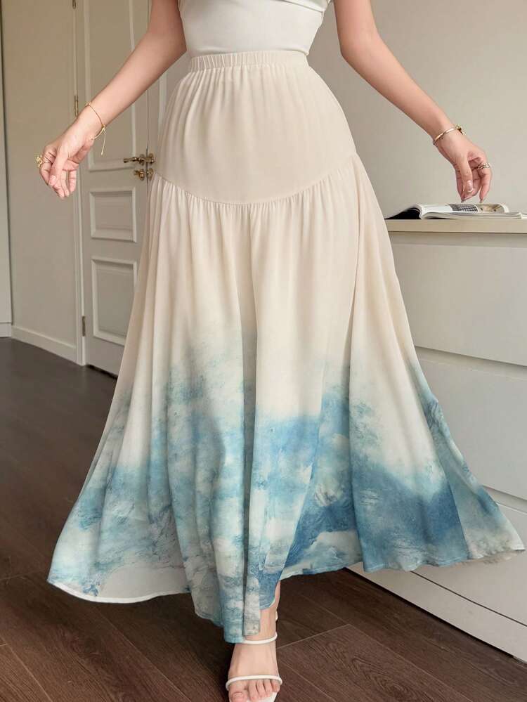 Women's Elegant Tie-Dye Printed Long Skirt