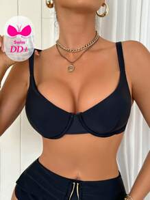 Swim DD+ Top de traje de baño de unicolor y moda simple para mujer, apto para el verano