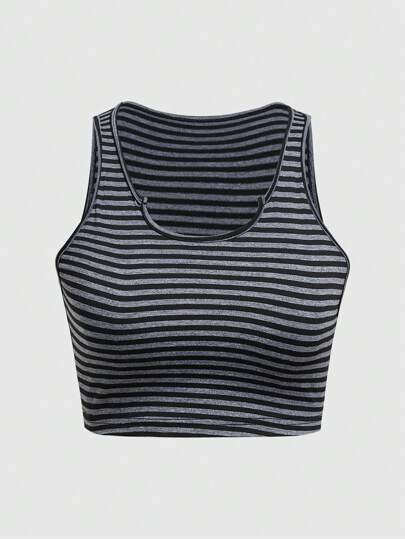 Grunge Punk Camiseta Sin Mangas Corta A Rayas Para Mujer