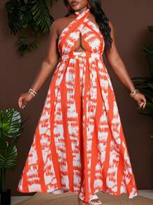 Slaydiva Casual Polyester Square Neck Split Solid Color PU Splicing Split Long Sleeve Mini Dress-I - Orange - View 4