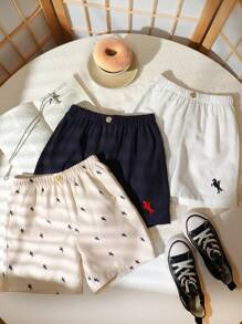 3pcs/Set Kids Boys Casual Khaki Shorts, Navy Embroidered Shorts, And White Shorts, Comfortable, Versatile, Suitable For Everyday Wear, Sports, Outdoor, School, Parties, Festivals, Photography, Back To School Season, Spring/Summer - Multicolor - View 4