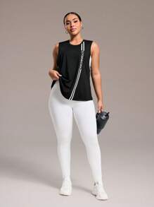 Easithlete Plus Size Women Sports Top, Sleeveless, Minimalist, Fashion, Suitable For Summer - Black - View 4