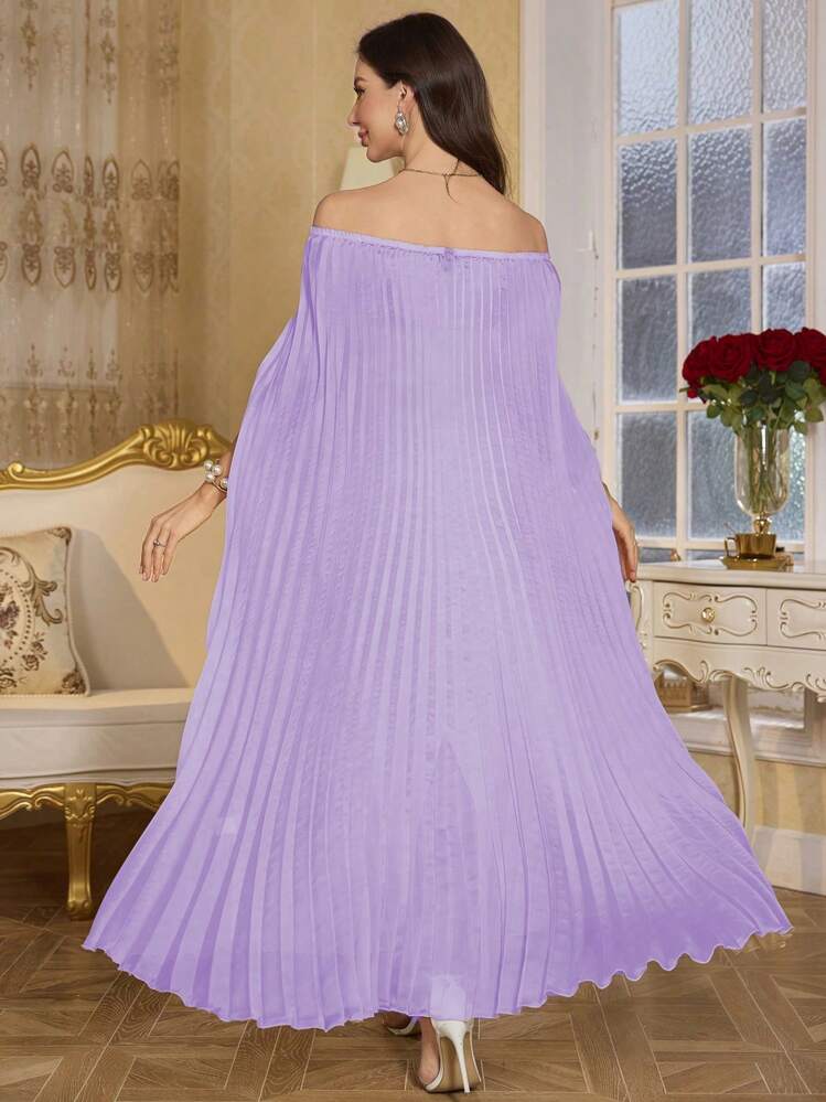 SHEIN Clasi Women Off-Shoulder Pleated Batwing Dress & Bodycon Tube Dress 2 Pieces Set - Mauve Purple - View 2