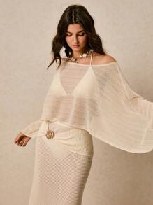 Poéselle Blusas para mujer, Conjunto de playa para mujer, Ropa de mujer color beige