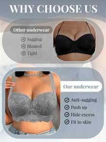 LustreForm 1pc Plus Size Lace Supportive Wireless Underwire Lift & Enhance Seamless Lingerie Bra - Grey - View 5