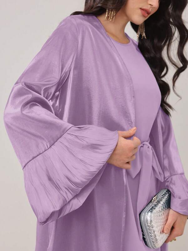 Al Najma Abaya elegante de unicolor con mangas de campana para mujer, bata modesta