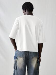 SWAVVY Camiseta de manga corta informal y holgada con estampado de letras inglesas, para hombre, de verano