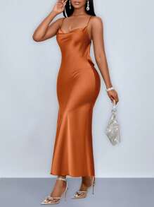 SOLERSUN Plus Size Women's Clothing Hanging Neck, Suspender, Swing Collar, Pocket Collar, Low Waist, Cross Open Back, Fishtail, Long Green Matcha Green Dress, Sexy And Elegant Party Dress, Sisters Evening Dress, Ladies Dress Maxi Satin Women Outfit /Spring Outfits For Women Wedding Guest Dress Women Concert Outfit Women