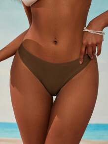 Swim Vcay Women's Solid Color Sexy Bikini Bottom For Summer Beach Vacation - Brown - View 4