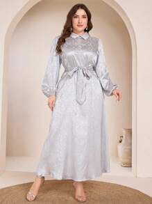 Graceveil 1pc Elegant Plus Size Women Dress With Pearl & Diamond Decor, High-End Chic Style - Grey - View 4
