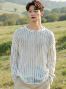 Manfinity CasualKnits Maglione casual da uomo a tinta unita, lavorato a maglia e traforato - Multicolore - Visualizzare 2