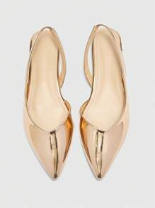 CUCCOO BIZCHIC 香槟色尖头露跟平底鞋，时尚女士通勤、约会、派对、旅行鞋 - 香檳色 - 查看 3