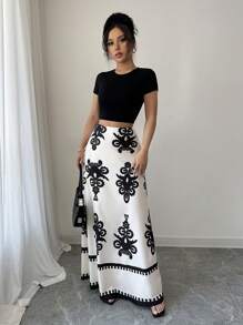 SHEIN Unity Women All Over Print Casual Skirt Maxi Women Fall Cloth For Women - Apricot - View 5