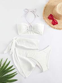 SHEIN Swim Costume da bagno da donna due pezzi con canotta e slip, di colore unito, sexy, con gonna coprente, adatto per l'estate e la spiaggia