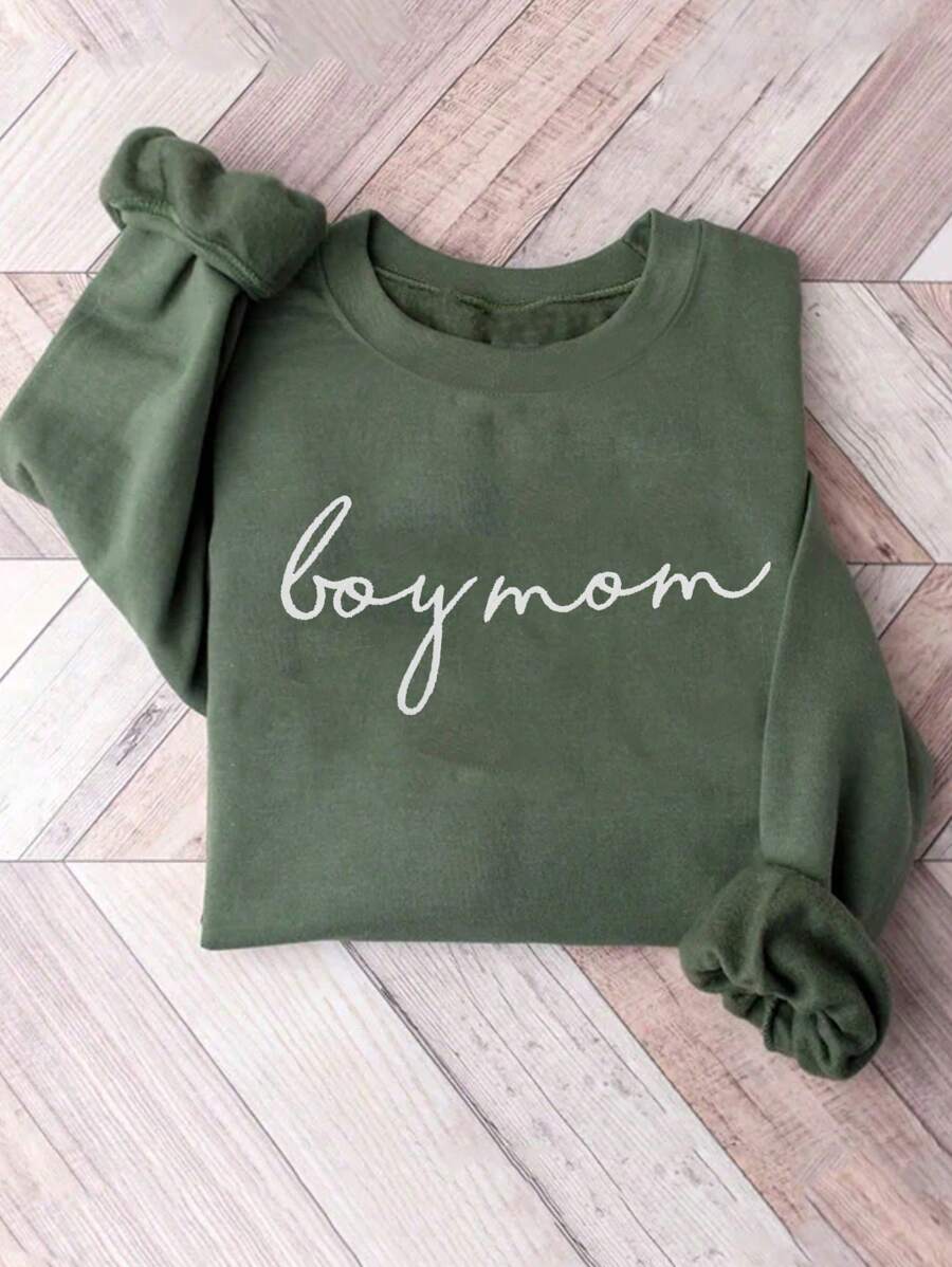 INAWLY Unisex ""Boy Mom"" Embroidered Sweatshirt,Army Green,Autumn,Casual,Everyday Pullover For Busy Moms,Mother's Day Gift,Graduation,Teacher,Back To School - Mint Green - View 1