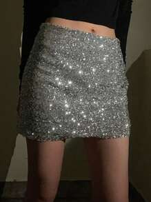 DAZY Women's Sequin Decorated Short Party Skirt Fall Skirts
