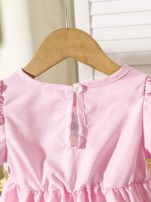 SHEIN 女婴幼儿 0-3 岁优雅度假泡泡袖蓝白连衣裙，春夏