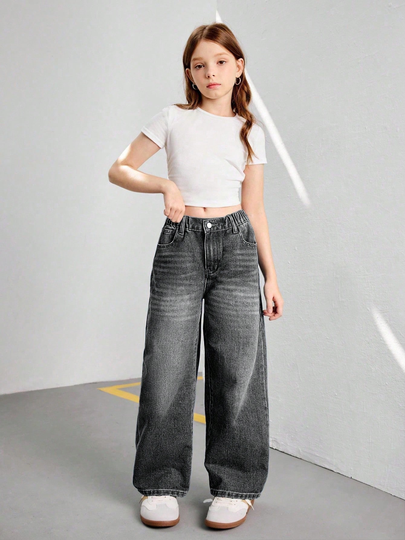 SHEIN بنطلون جينز واسع سترايت كاجوال للفتيات المرا...