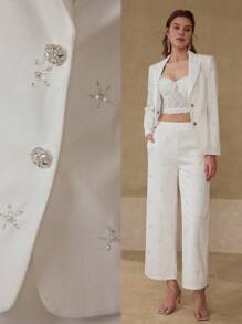 MOTF PREMIUM BEADED BUTTON UP BLAZER - White - View 2