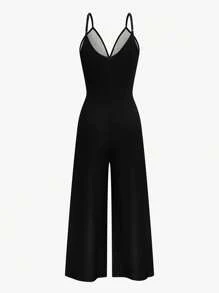 SHEIN LUNE Plus Size Vacation Casual Contrast Color Print Jumpsuit - Black - View 2