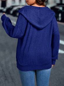 SHEIN LUNE Plus Size Solid Color Hooded Sweatshirt, Minimalist & Fashionable, Suitable For Summer - Royal Blue - View 2