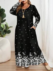 EMERY ROSE Vestido de manga larga, cuello redondo, con estampado de mariposas floral diminuto, apropiado para primavera y otoño, tallas grandes para mujeres elegantes - Multicolor - Ver 4