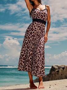 Breezaya Women's Leopard Patchwork Color Block Dress, Casual Bohemian Style, Spring/Summer - Multicolor - View 3
