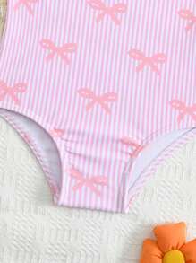 SHEIN Baby Girl Floral Print Ruffled One-Piece Swimsuit & Beach Outfit - Pink - View 5