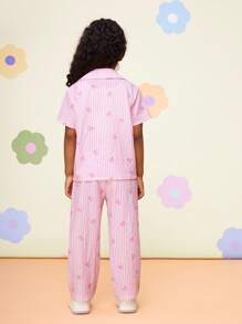SHEIN Conjunto de 3 piezas para niña joven: Camisa de rayas trenzada, chaleco de punto y pantalones holgados - Multicolor - Ver 2