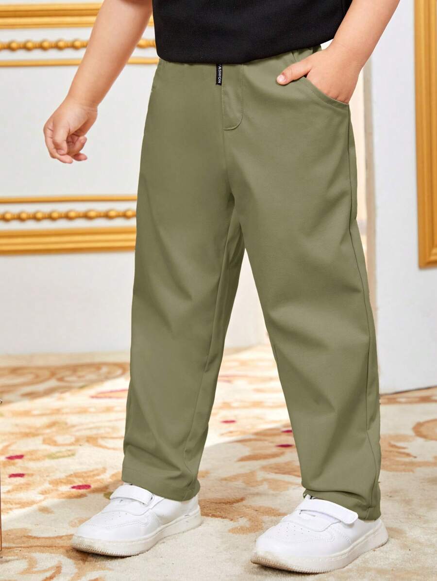 Tween Boy Casual Solid Color Woven Pants,Kids - Army Green - View 1
