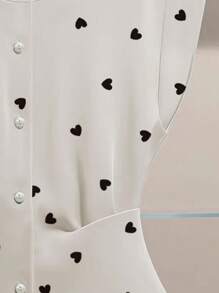 SHEIN 女式夏季休闲心形印花收腰衬衫 - 杏色 - 查看 4