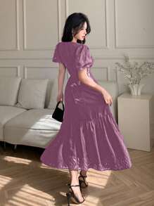 DAZY Women's Casual Solid Color Textured Dress, Summer Elegant - Purple - View 6