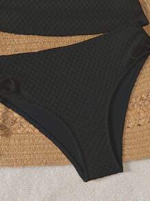 Swim Vcay 女士休闲针织纹理圆点串珠抽绳细肩带比基尼上衣，度假风格 - 黑色 - 查看 4