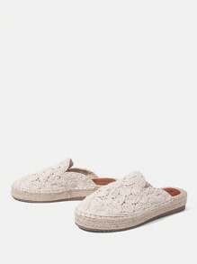 Styleloop Women's Beige Casual Retro Embroidered Thick Sole Straw Rope Shoes, Bohemian Style For Vacation - Beige - View 3