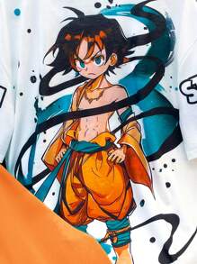 SHEIN Leap Crew 2pcs/Set Tween Boy Streetwear Casual Graffiti & Cartoon Character Print Short Sleeve Round Neck T-Shirt And Elastic Waist Shorts Set, Suitable For Autumn, Spring, Summer, Outdoor, School, Street, Party And Home Leisure - Orange - View 6