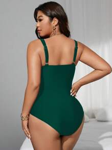 Swim Lushoire Plus Size Women's Cross-Over Color Block Mesh Patchwork One-Piece Swimsuit, Summer Beach Resort