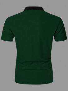 Manfinity Homme Plus Size Men Letter Print Color Block Short Sleeve Casual Polo Shirt