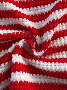 Soleia (No Chest Padding)Plus Size Women Red And White Stripe Knit Asymmetrical Neck Top & Low Waist Skinny Shorts 2 Pieces Set, - Red and White - View 7