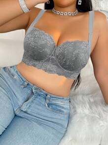 LustreForm 1pc Plus Size Lace Supportive Wireless Underwire Lift & Enhance Seamless Lingerie Bra - Grey - View 6