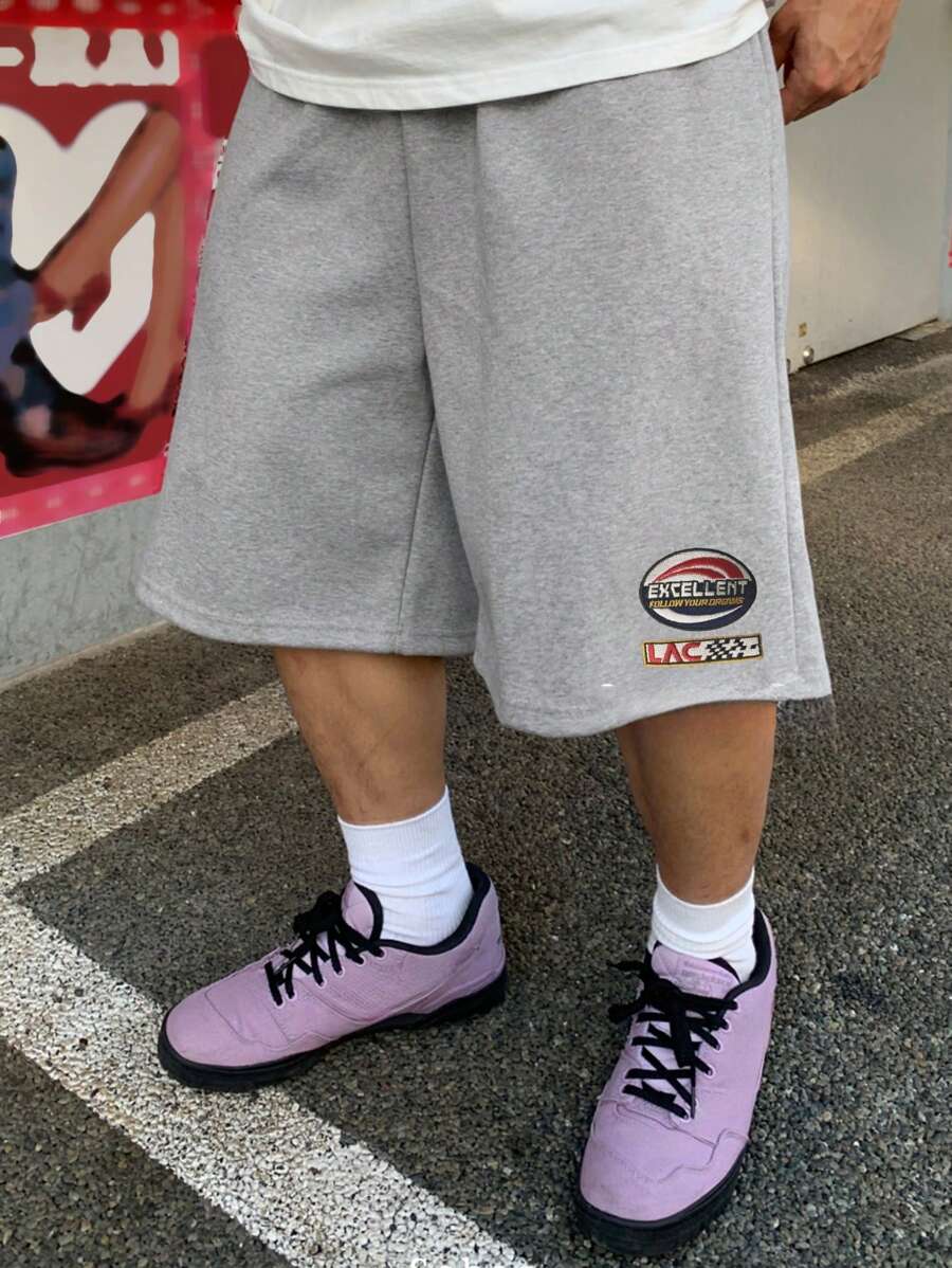 DAZY Men's Letter Embroidery Grey Shorts For Summer