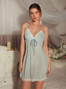 2 件复古皇家系带长袍和吊带裙女士睡衣套装