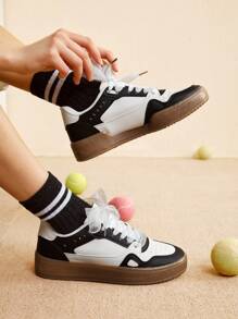 CUCCOO EASI Women's Casual Comfortable Sporty Shoes With Color Blocking, Suitable For Daily Wear Tainers - Black and White - View 4