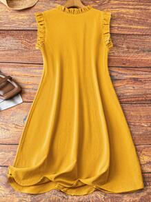 EMERY ROSE Plus Size Women Sleeveless V-Neck Dress With Ruffle Trim On Collar & Cuff, Casual & Comfortable, Suitable For Daily Commute - Yellow - View 2