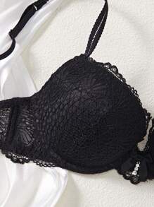 1pc Padded Lace Lift & Support Women's Underwire Bra Lingerie - Black - View 4